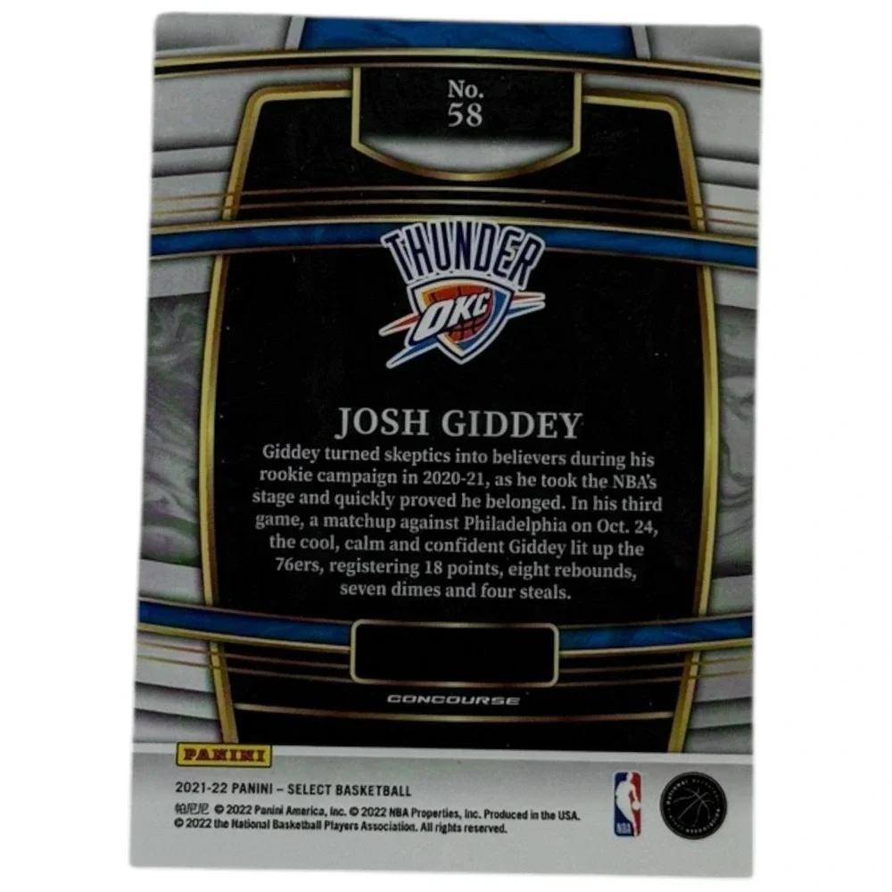 2021-22 Panini Select‎ Concourse Josh Giddey #58 (RC)